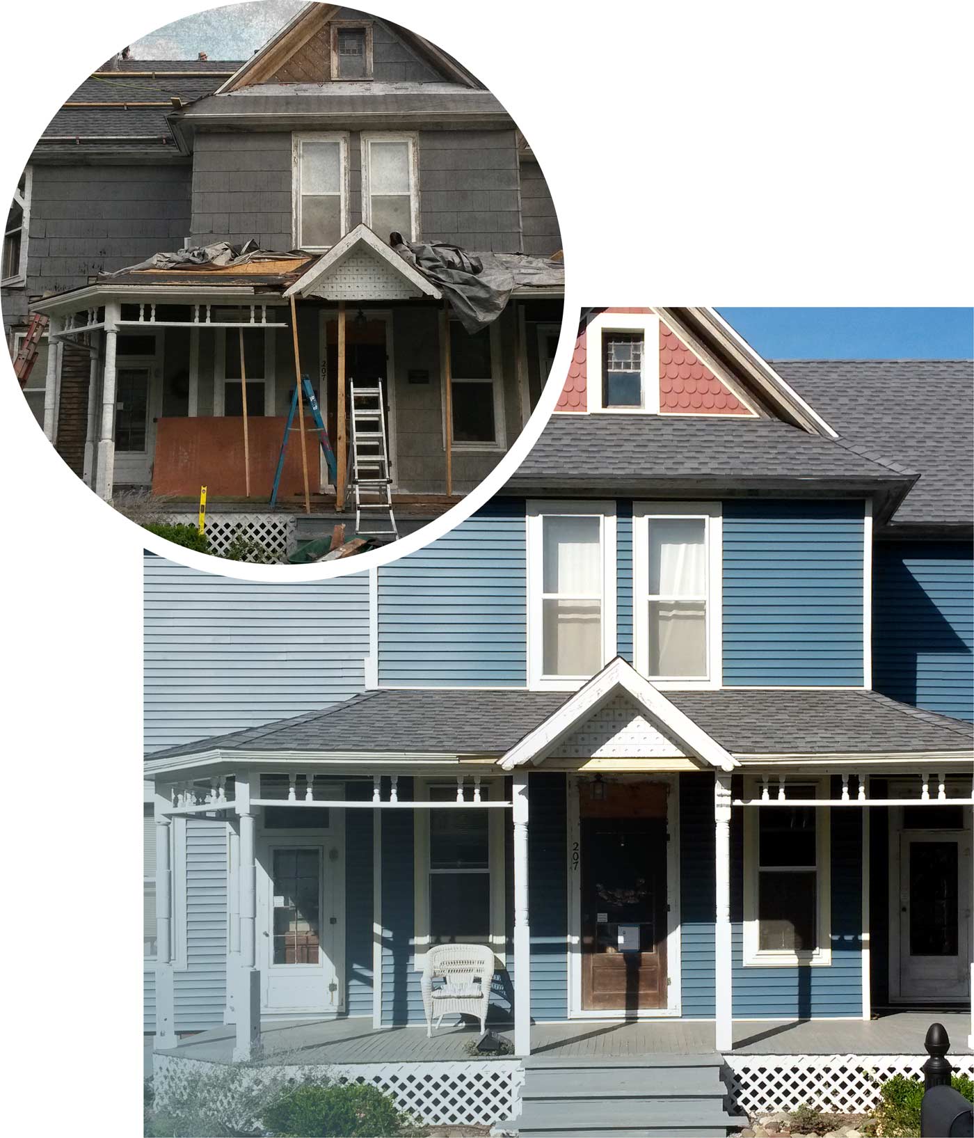 Roof replacement, before and after
